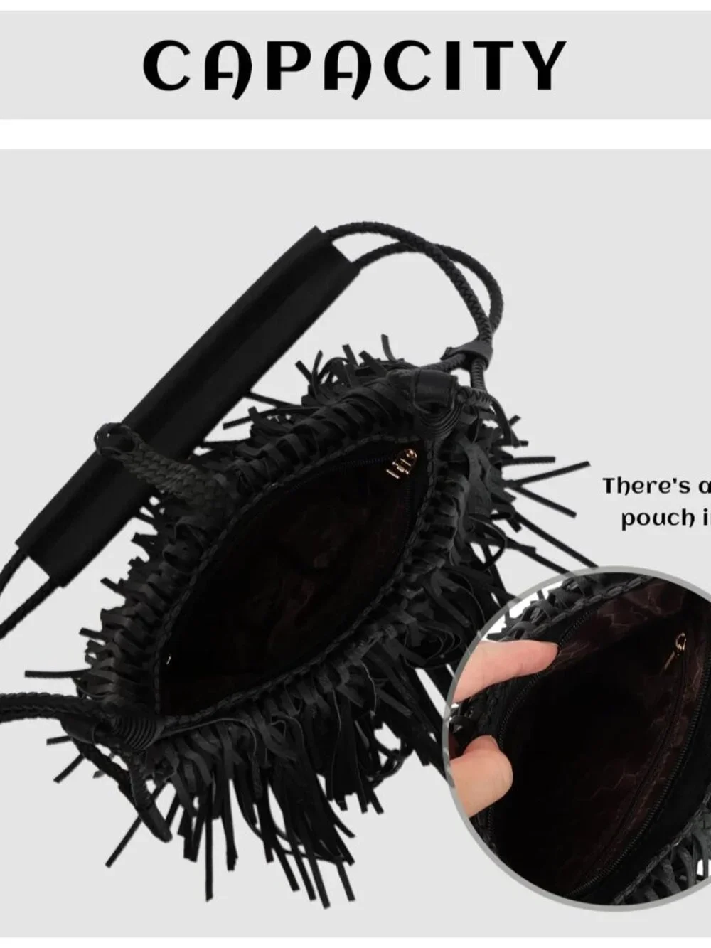 Vintage Fringe hobo bags for Women Vegan Faux Suede Leather Tassel Crossbody Bag - Picture 7 of 9